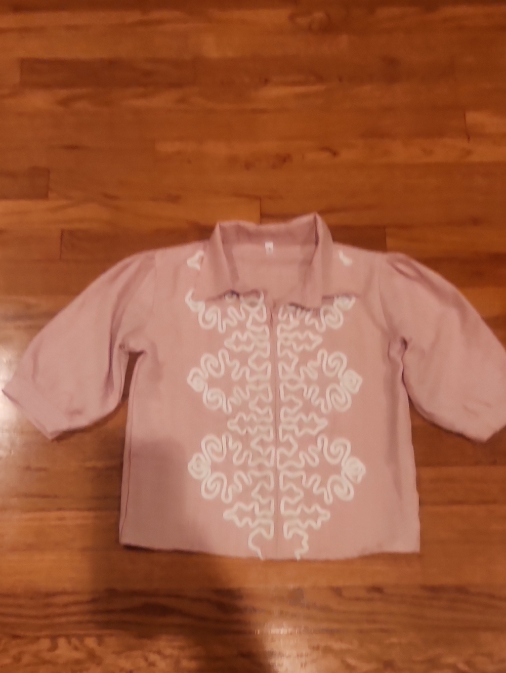 Embroidered Dusty Pink Blouse with White Detailing